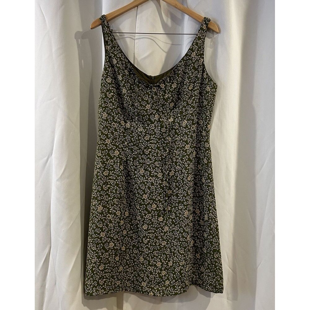 Vintage Y2K 00s Tropical Green Floral Slip Size 12 Midi Coconut Girl